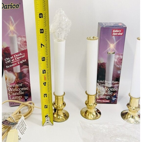 Darice Sensor Welcome Candle Lamps Solid Brass Base with Bulbs Set of 3 - Picture 6 of 6